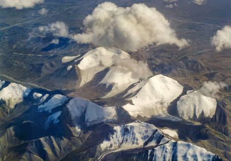 Aerial photo of the landscape in the highlands of Tibet の写真素材