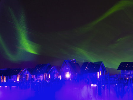 SINGAPORE - AUGUST 23:Laser show, Songs of the sea. It is performed on beach area of Sentosa Island in Singapore. Show using water, light and fire. August 23, 2011 in Singapore.のeditorial素材