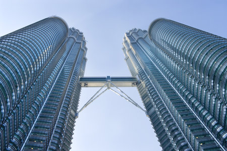 KUALA LUMPUR-AUGUST-19: View of The Petronas Twin Towers on August 19 , 2011 in Kuala Lumpur, Malaysia. The Petronas Towers are famous landmark of Kuala Lumpur, Malaysia. Petronas  are the tallest twin buildings in the world (451.9m/88 floors). のeditorial素材