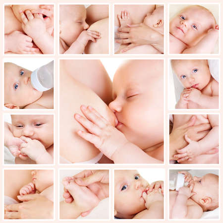 Collage of different photos of babiesの写真素材