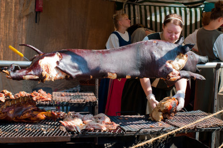 TURKU, FINLAND 30 JUNE  The Medieval Market of Turku is historical reenactment event and includes a handicrafts market with participants garbed in period costumes, on june 30, 2013 in Turku, Finland のeditorial素材