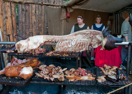 TURKU, FINLAND 30 JUNE  The Medieval Market of Turku is historical reenactment event and includes a handicrafts market with participants garbed in period costumes, on june 30, 2013 in Turku, Finland のeditorial素材