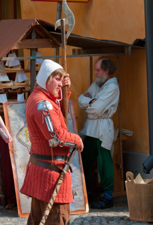 TURKU, FINLAND 30 JUNE  The Medieval Market of Turku is historical reenactment event and includes a handicrafts market with participants garbed in period costumes, on june 30, 2013 in Turku, Finland のeditorial素材