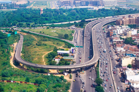 DELHI, INDIA - SEPT 18:Top view on city  on Sept 18,2013 in Delhi, India.Delhi is the second largest (after Mumbai) city of India, which has the status of a Union territory (National Capital Territory of Delhi).のeditorial素材