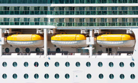  The main deck with lifeboats on the cruise shipの写真素材