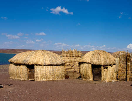 Traditional african huts, Lake Turkana, Kenya の写真素材