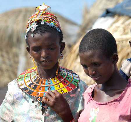 LAKE TURKANA, KENYA-JANUARY 12: El molo women  near lake Turkana on January 12, 2013 , Kenya. The El molo are one of the disappearing tribes of Africa. のeditorial素材