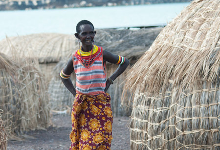 LAKE TURKANA, KENYA-JANUARY 12: El molo woman  near lake Turkana on January 12, 2013 , Kenya. The El molo are one of the disappearing tribes of Africa. のeditorial素材