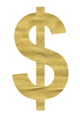  Dollar Sign made from beige paper on a white backgroundの写真素材