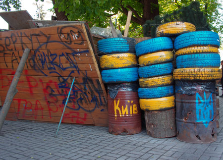 KIEV (KYIV), UKRAINE - MAY 11, 2014: Kiev downtown, on Maydan Nezalejnosti, Ukraine.のeditorial素材