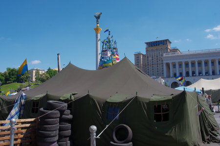 KIEV (KYIV), UKRAINE - MAY 11, 2014: Kiev downtown, on Maydan Nezalejnosti, Ukraine.のeditorial素材