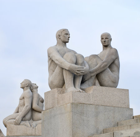 OSLO, NORWAY - SEPT 20:Statues in Vigeland park in Oslo, Norway on Sept 20, 2014. The most famous park in Norway created by sculptor Gustav Vigeland in the years 1907-1942.のeditorial素材