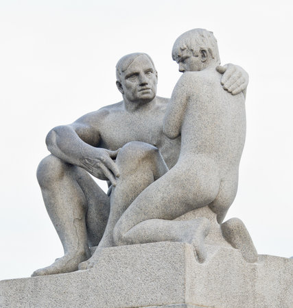 OSLO, NORWAY - SEPT 20:Statues in Vigeland park in Oslo, Norway on Sept 20, 2014. The most famous park in Norway created by sculptor Gustav Vigeland in the years 1907-1942.のeditorial素材