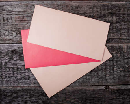 Blank card  on old wooden backgroundの写真素材