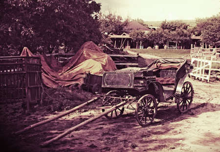 Old horse carriage, Moldova. Vintage effectの写真素材
