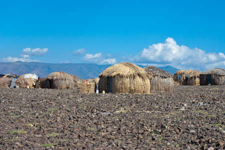 traditional african huts,  EL Molo , Lake Turkana, Kenyaの写真素材