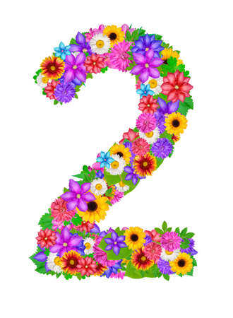 number 2 made from flowers isolated on whiteの写真素材