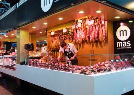 BARCELONA, SPAIN - JULY 09, 2014: Famous La Boqueria market - one of the oldest markets in Europe.のeditorial素材