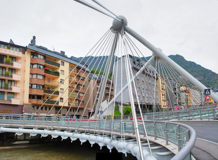 ANDORRA LA VELLA, ANDORRA - JULY 28:  Bridge through  Gran Valira river in  Andorra la Vella on July 28, 2014, Andorra.のeditorial素材