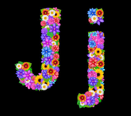 Flower alphabet isolated on blackの写真素材