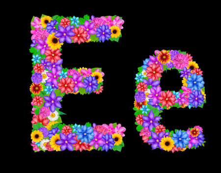 Flower alphabet isolated on blackの写真素材