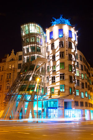 PRAGUE - SEPTEMBER 18, 2014:  The Dancing House, designed by Vlado Milunic and Frank Gehry in Prague, Czech Republic. The building was designed in 1992 and completed in 1996.のeditorial素材