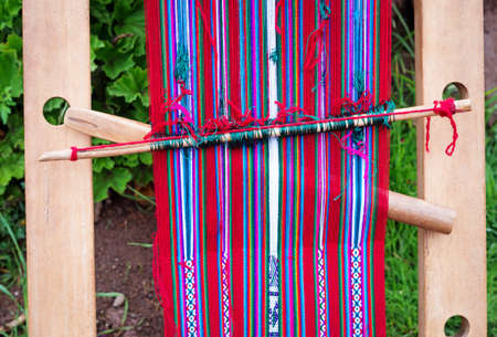 Peruvian weaving at  lake Titicaca on Taquile Island in Peruの写真素材
