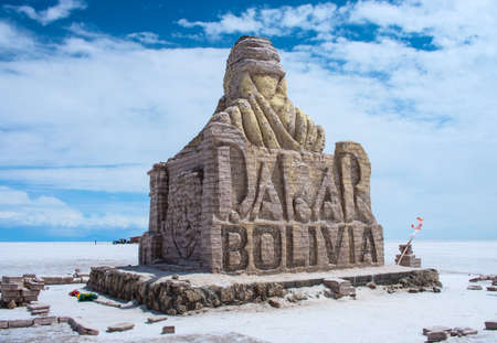 The Dakar Bolivia Monument in Salar de Uyuni, Boliviaの写真素材