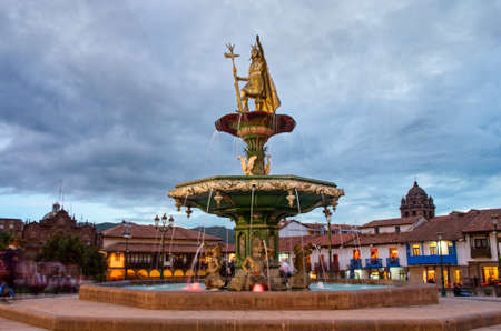 Inca fountain in the Plaza de Armas of Cusco, Peruの写真素材