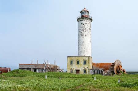 lighthouse off coast of island Paramushir, Russiaの写真素材