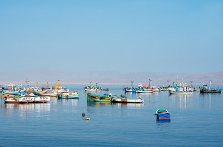 Paracas, Peru -14 Apr, 2015: Fishing boat in Paracas national park. Peruのeditorial素材