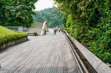 SINGAPORE-AUG 23: Henderson Waves is the highest pedestrian bridge in Singapore. It was built to connect the two hills of Mount Faber and Telok Blangah Hill. August 23, 2011 in Singaporeのeditorial素材