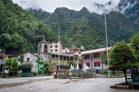 AGUAS CALIENTES, PERU - MARCH 14, 2015: Aguas Calientes (Machu Picchu) is town on the Urubamba River in Peru.のeditorial素材