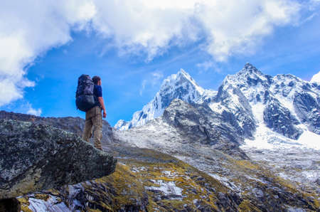 trekking in mountains, Peru, South Americaの写真素材