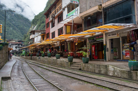 AGUAS CALIENTES, PERU - MARCH 14, 2015: Aguas Calientes (Machu Picchu) is town on the Urubamba River in Peru.のeditorial素材