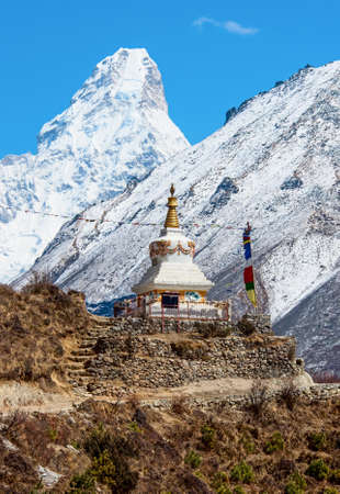 Stupa on the way to Everest Base Camp in Himalayas, Nepalの写真素材