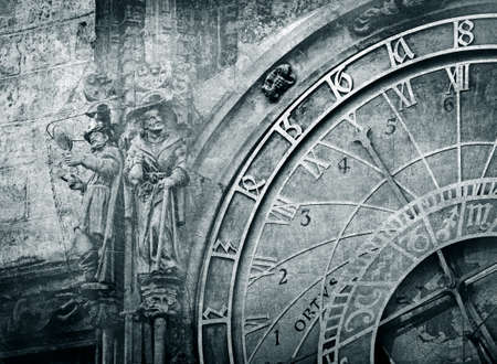 Detail of the Prague Astronomical Clock  in the Old Town of Prague ,  vintage imageの写真素材