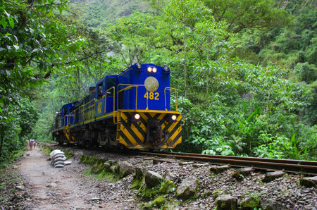 AGUAS CALIENTES, PERU - MARCH 14, 2015: Train connecting Cusco and Machu Picchu in Peruのeditorial素材