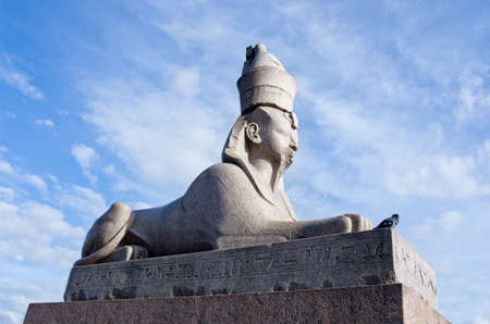Authentic antique Egyptian sphynx on quay of the Neva river in Saint Petersburg, Russia.の写真素材