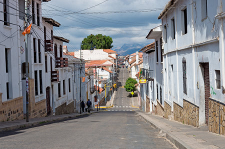 SUCRE, BOLIVIA - MARCH 29, 2015: Street in Sucre, capital of Boliviaのeditorial素材