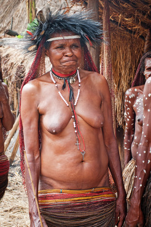PAPUA PROVINCE, INDONESIA -DEC 28: Unidentified members of a Papuan tribe at New Guinea Island, Indonesia on December 28, 2010のeditorial素材