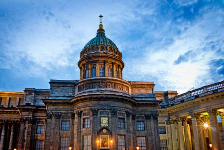 Kazan Cathedral at nights in Saint Petersburg, Russiaの写真素材