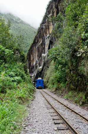 AGUAS CALIENTES, PERU - MARCH 14, 2015: Train connecting Cusco and Machu Picchu in Peruのeditorial素材