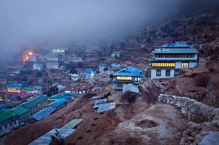 View on Namche Bazar in  Khumbu district, Himalayas, Nepalの写真素材