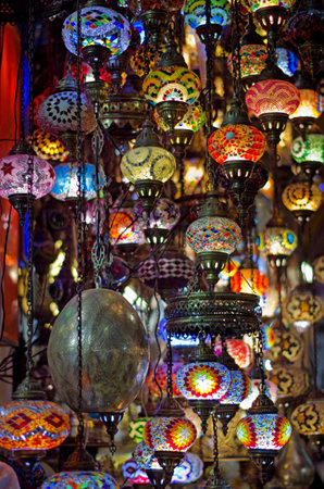 ISTANBUL, TURKEY - APR 21, 2016:Traditional lamps at  the Grand Bazaar in Istanbul, Turkey. The Grand Bazaar is one of the largest and oldest covered markets in the world.のeditorial素材