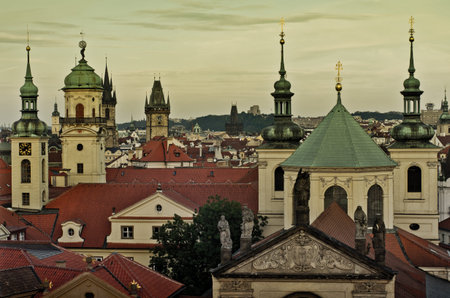 Scenic aerial view of the Old Town architecture in Prague. Czech Republicの写真素材