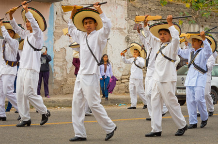 Tamazulapam del Progreso, Mexico - 20 November, 2016: Children on Parade on Mexico Revolution Day.のeditorial素材