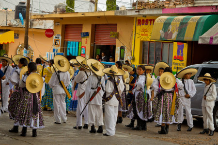 Tamazulapam del Progreso, Mexico - 20 November, 2016: Children on Parade on Mexico Revolution Day.のeditorial素材