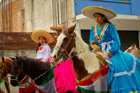 Tamazulapam del Progreso, Mexico - 20 November, 2016: Children on Parade on Mexico Revolution Day.のeditorial素材