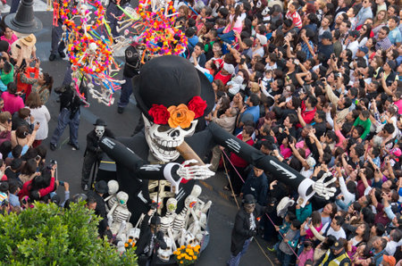 Mexico City, Mexico - October 29, 2016 : Day of the dead parade in Mexico city. The Day of the Dead is one of the most popular holidays in Mexico.のeditorial素材